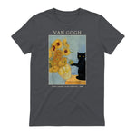 Funny Cat & Sunflowers Van Gogh Art Parody Vintage T-Shirt in Charcoal - back view