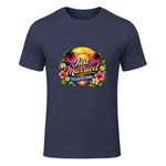 Couple de Jeunes mariés drôle Just Married Tropical Honeymoon in Heather Navy - front view