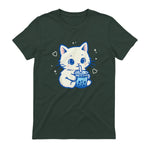 Kawaii Cat Boba Japanese Cute Aesthetic Anime Girls Teens T-Shirt in Forest Green - back view