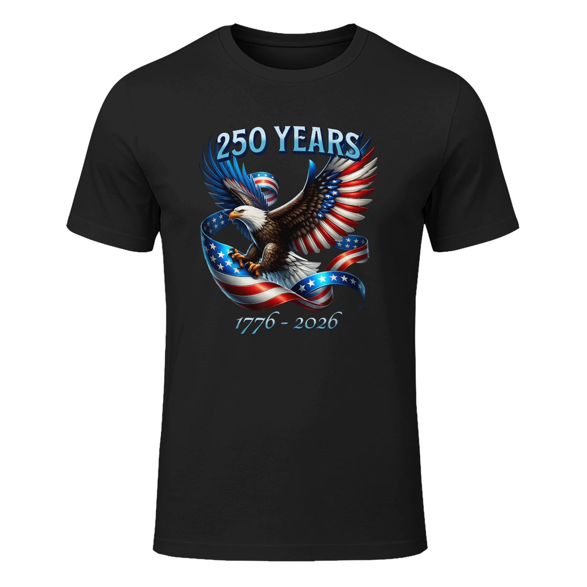 Patriotic Eagle and Flag Anniversary T-Shirt in Black - front view