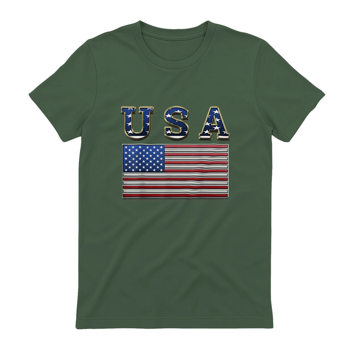 USA American Flag United States US Patriotic T-Shirt in Military Green - back view