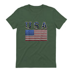 USA American Flag United States US Patriotic T-Shirt in Military Green - back view