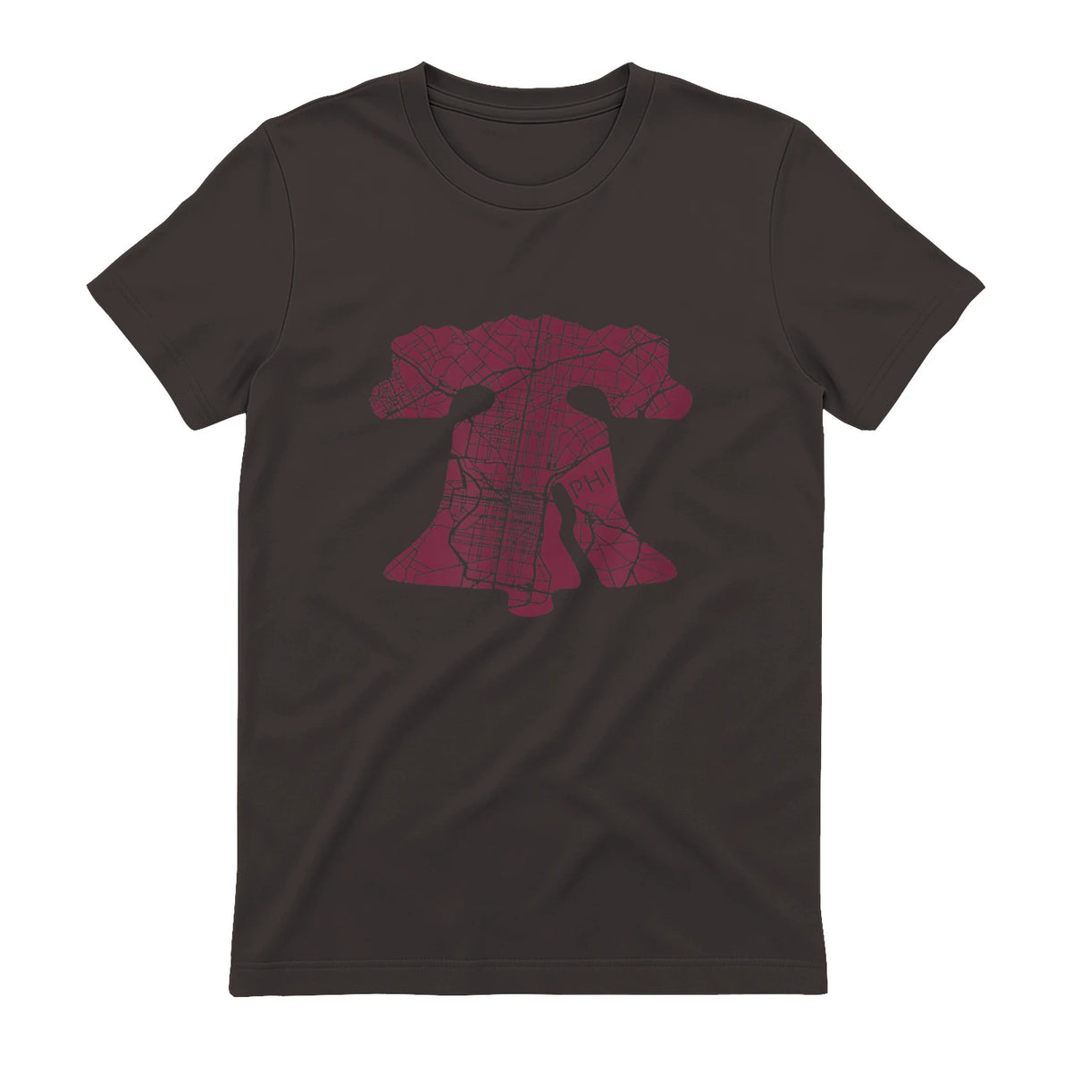 Philadelphia Street Map Liberty Bell Vintage Maroon Philly T-Shirt in Dark Chocolate - back view