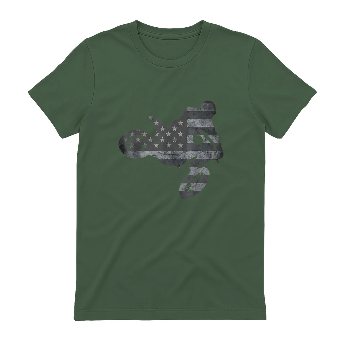 Dirt Bike American Flag T-Shirt Motocross Enduro Shirt T-Shirt in Military Green - back view