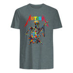 Autism Skeleton Guitar Player Rock Music Autism Awareness in Dark Heather - back view
