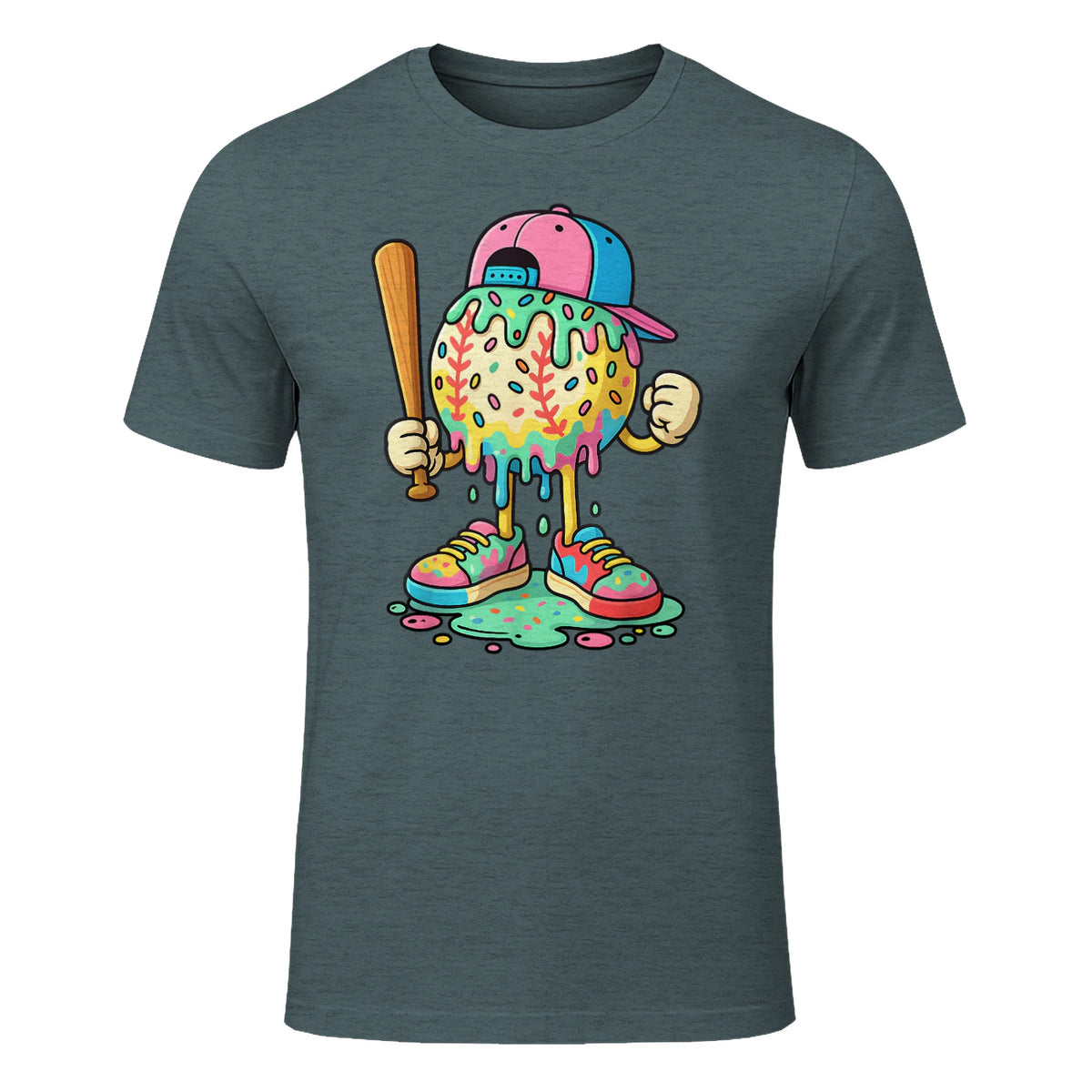 Baseball Drip for Boys Ice Cream Drip Baseball Sport T-Shirt in Dark Heather - front view