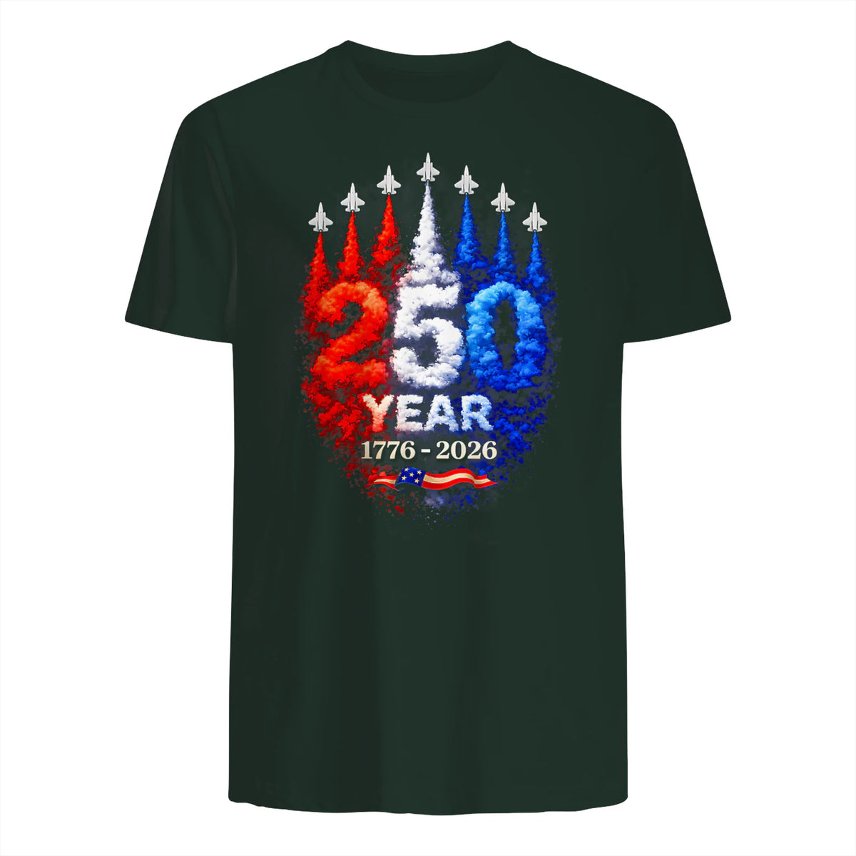 American Patriotic Fourth of July Anniversary T-Shirt in Forest Green - back view