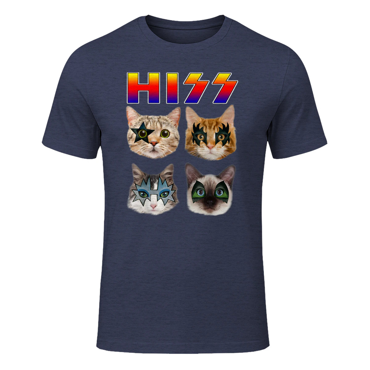 Funny Cat Hiss Rock and Roll For Cat Lover, Cat Dad, Cat mom T-Shirt in Heather Navy - front view