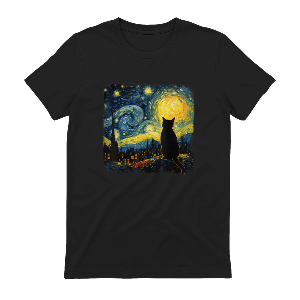 Starry Night Cat Lover T-Shirt in Black - back view
