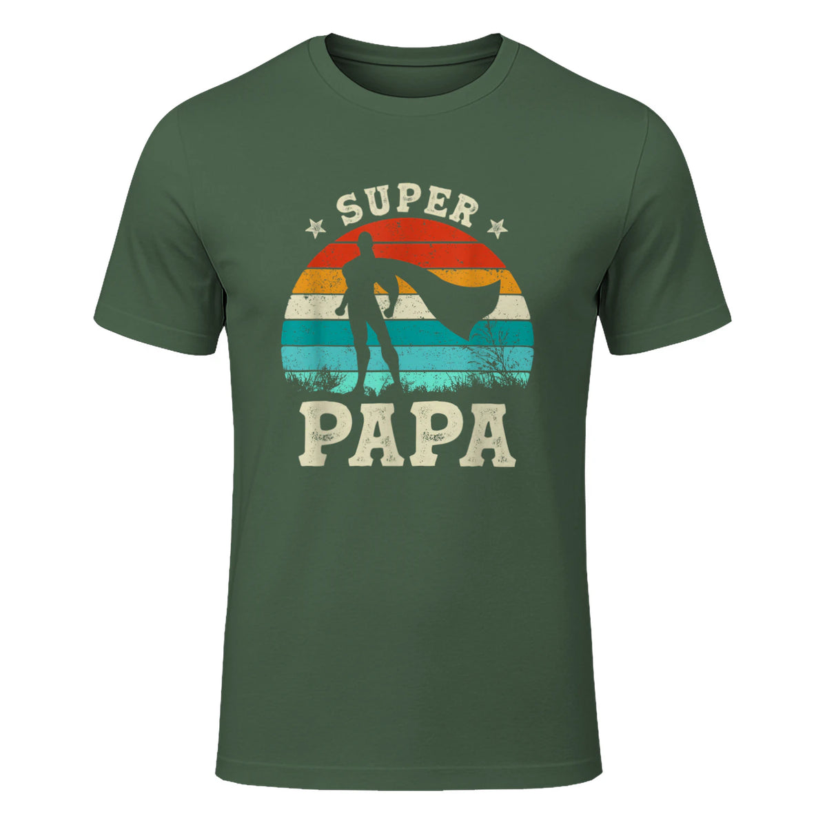 Fête des Pères Meilleur Père Humour Retro Super Papa Parfait in Military Green - front view
