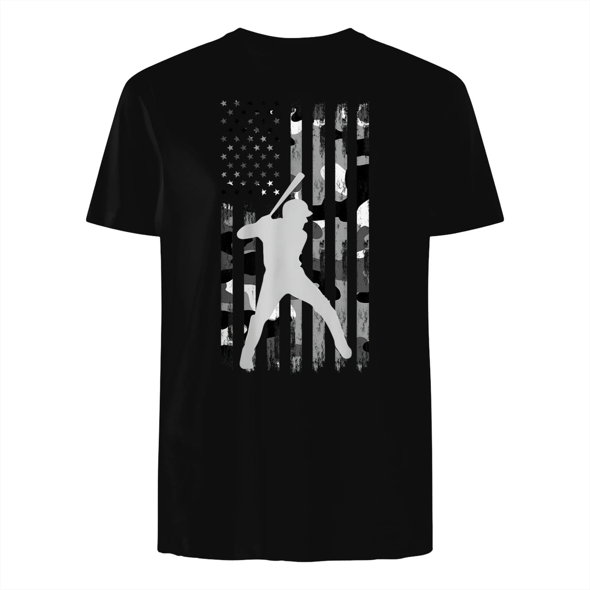 Baseball Player American Flag USA Camo Patriotic Graphic T-Shirt in Black - back view