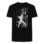 Baseball Player American Flag USA Camo Patriotic Graphic T-Shirt in Black - back view