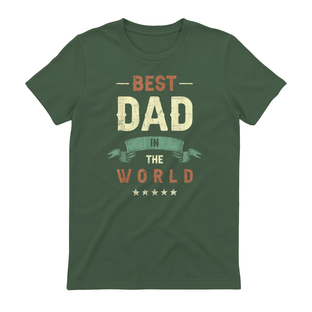 Best Dad in the World, Retro Vintage Look T-Shirt in Military Green - back view