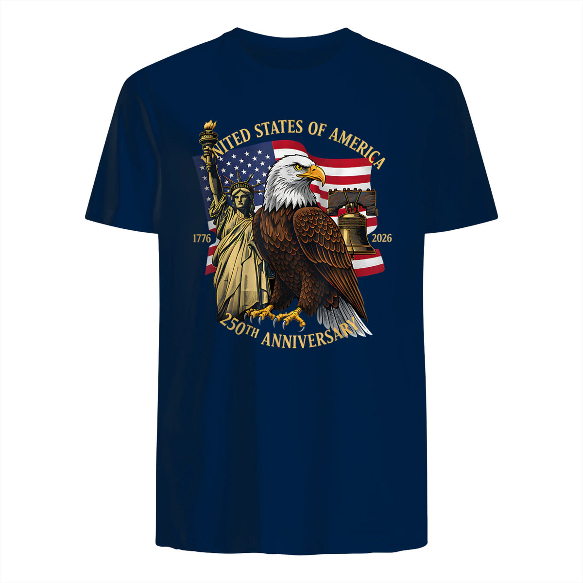 Patriotic Eagle Liberty Bell Anniversary T-Shirt in Navy - back view
