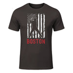 Boston Massachusetts American Flag Baseball Weathered T-Shirt in Dark Chocolate - front view