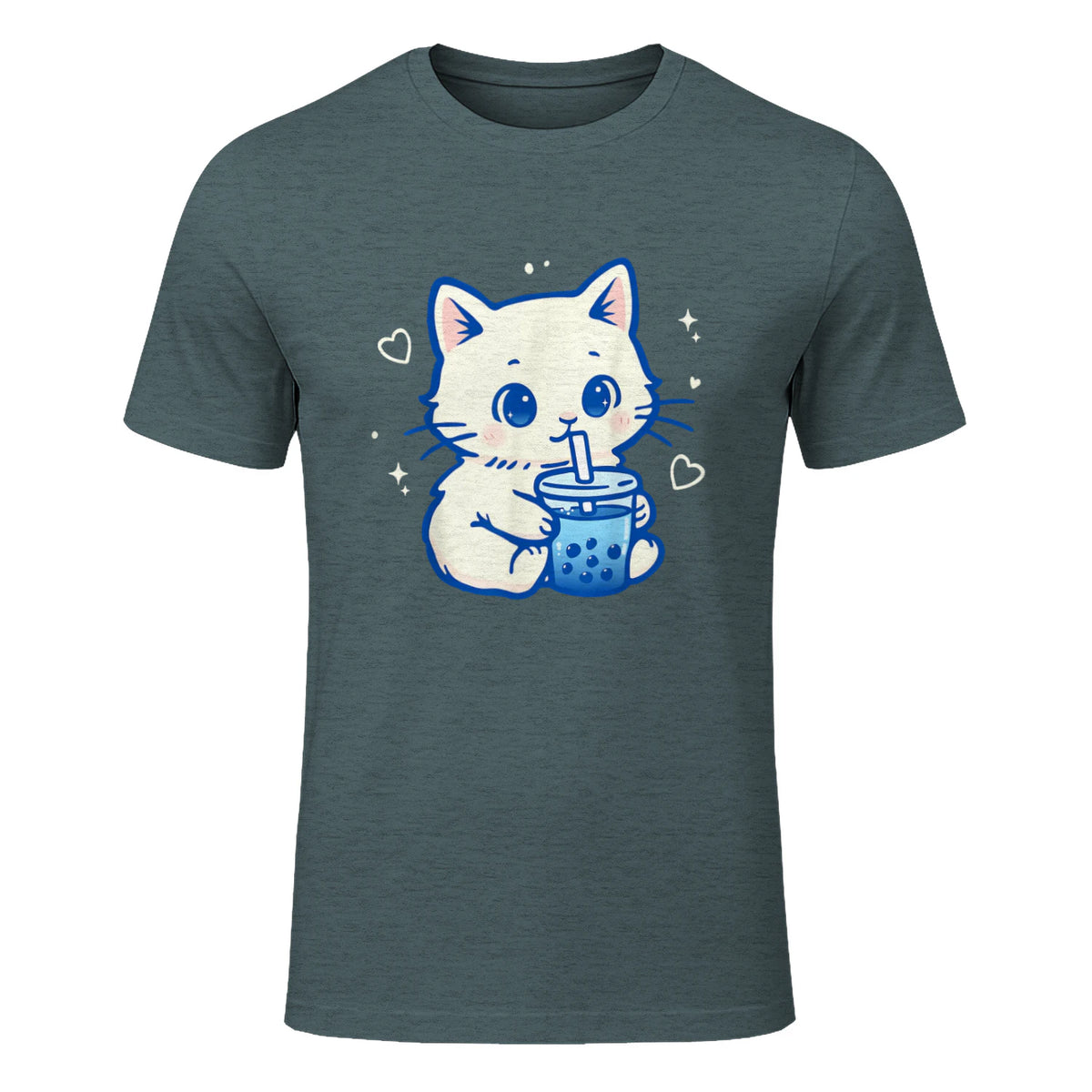 Kawaii Cat Boba Japanese Cute Aesthetic Anime Girls Teens T-Shirt in Dark Heather - front view