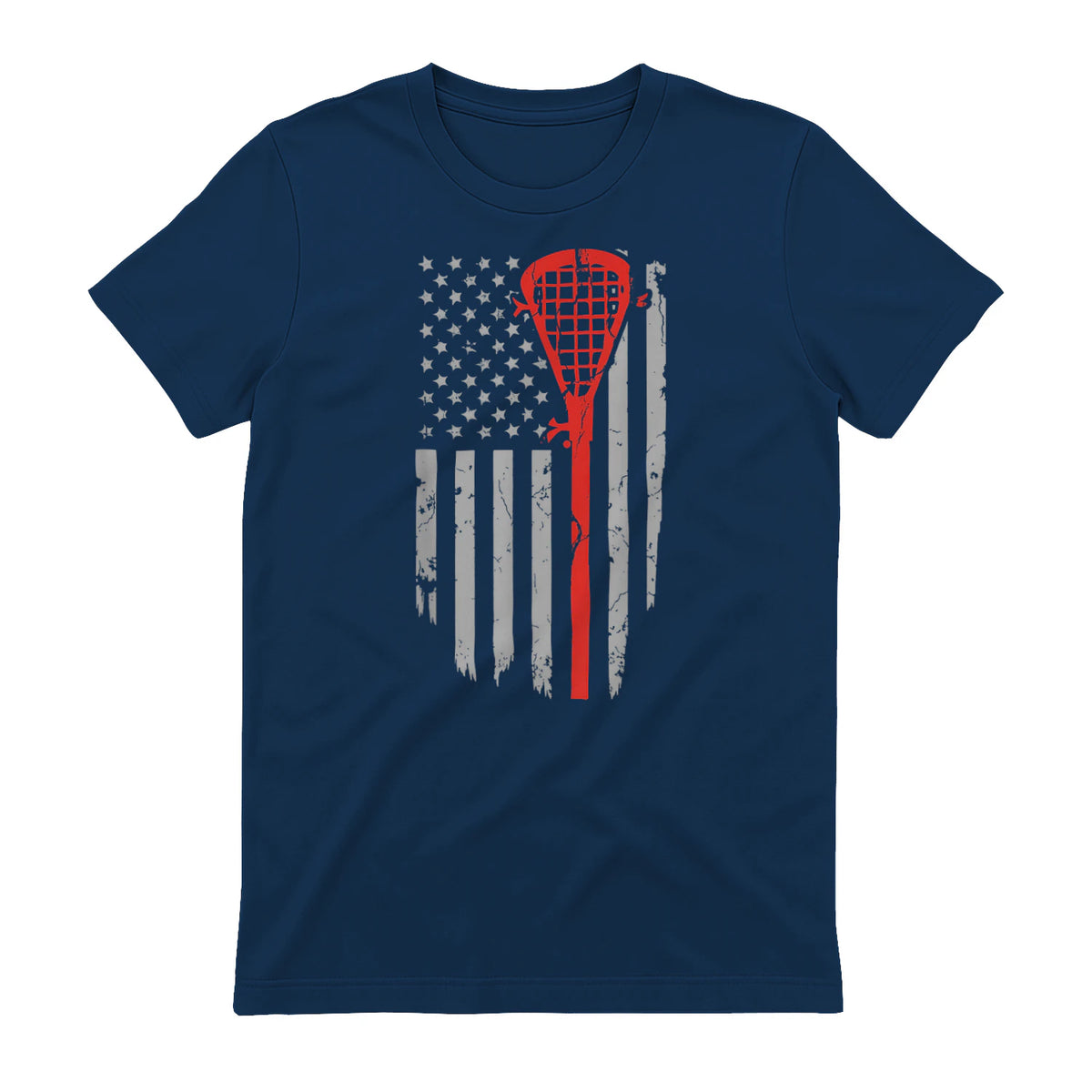 Vintage American Flag Lacrosse Youth Apparel, Boys Men USA T-Shirt in Navy - back view