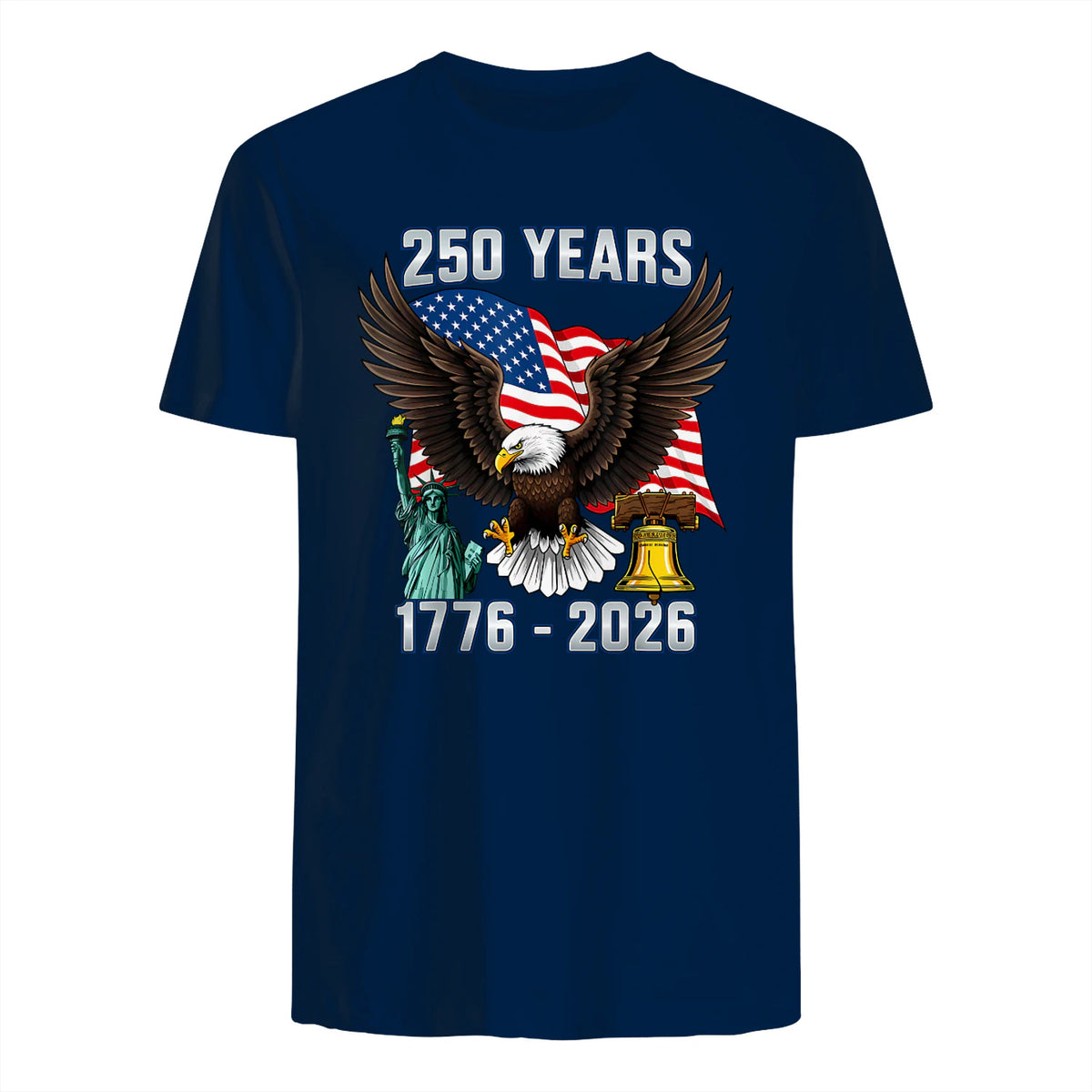 American Flag Fourth of July Anniversary T-Shirt in Navy - back view