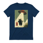 Vintage Japanische Katze Alien Cat Dad UFO Abduktion Graphic Tee T-Shirt in Navy - back view
