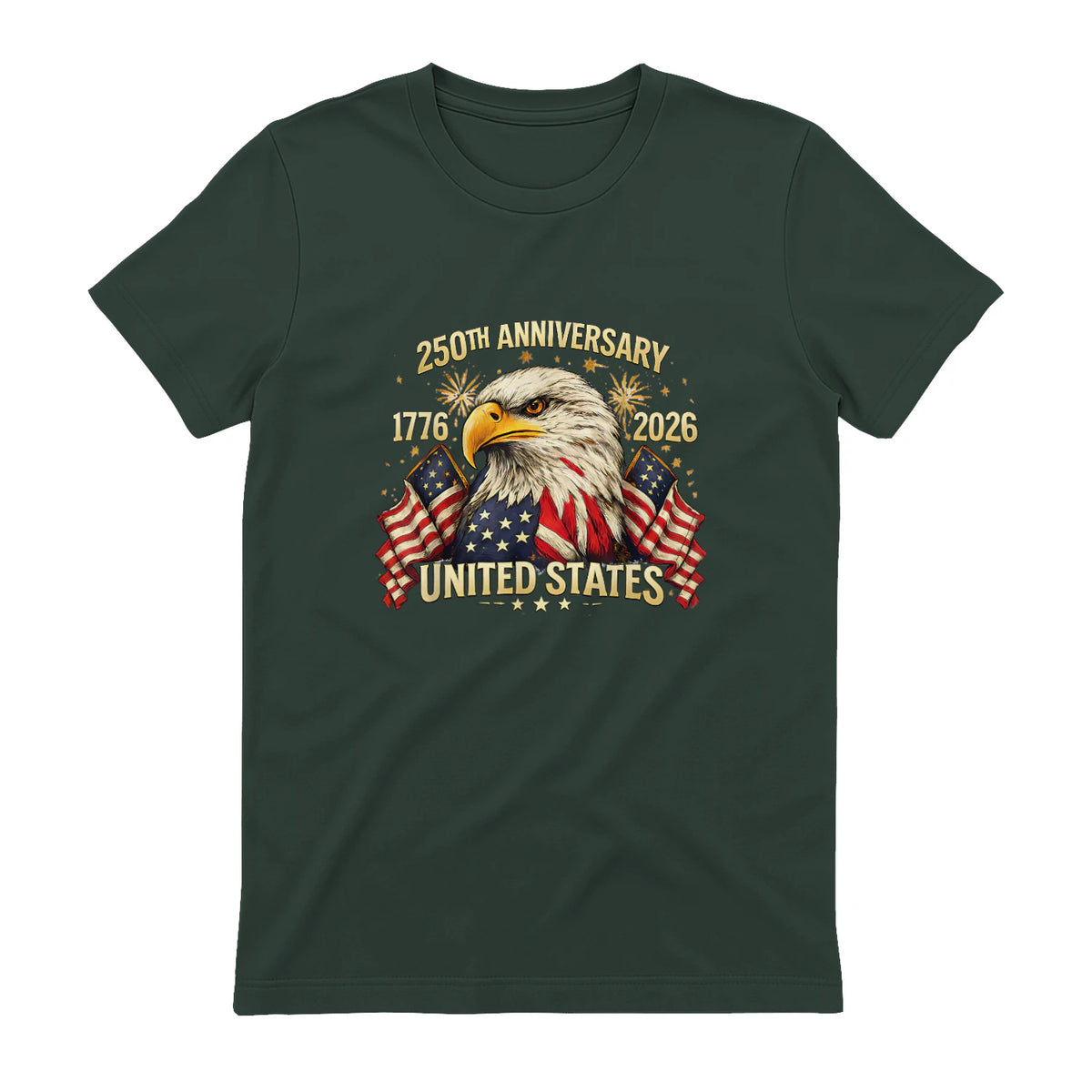 American Flag Anniversary T-Shirt in Forest Green - back view