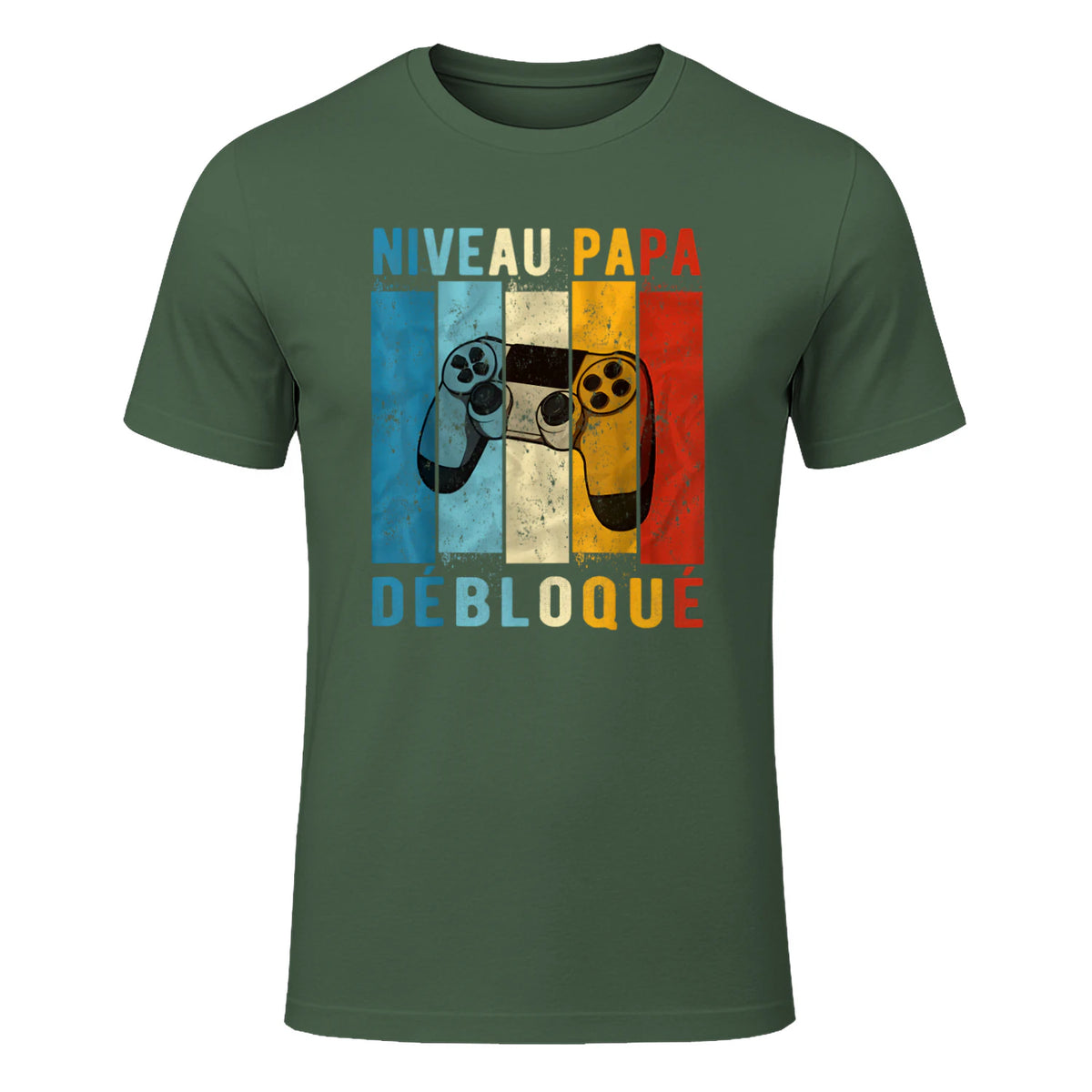 Nouveau Papa Nouvelle Naissance Annonce Gamer Humour T-Shirt in Military Green - front view