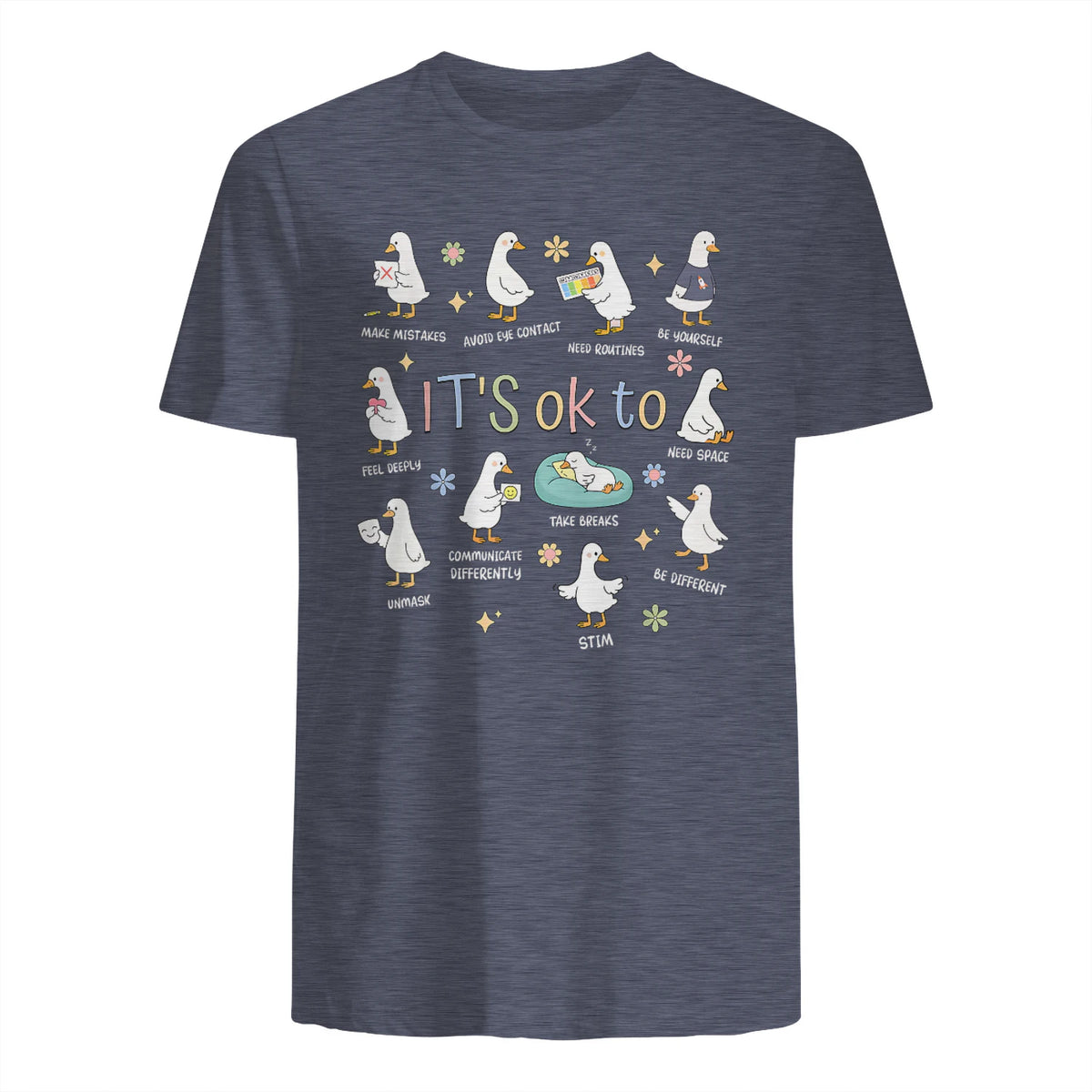 Funny It’s Ok to Be Different Autism Goose Teacher in Heather Navy - back view