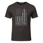 America Pride US Flag Faith Over Fear Prayer T-Shirt in Dark Chocolate - front view