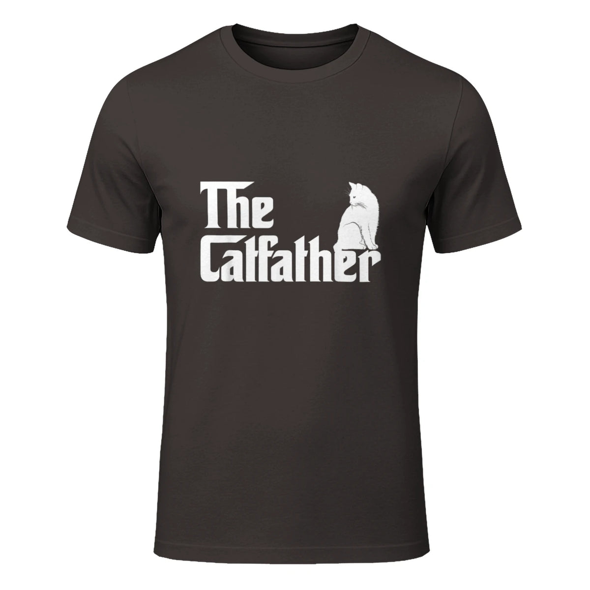 The Catfather Funny Cat Parody Fathers Day Gift Cat Father T-Shirt in Dark Chocolate - front view