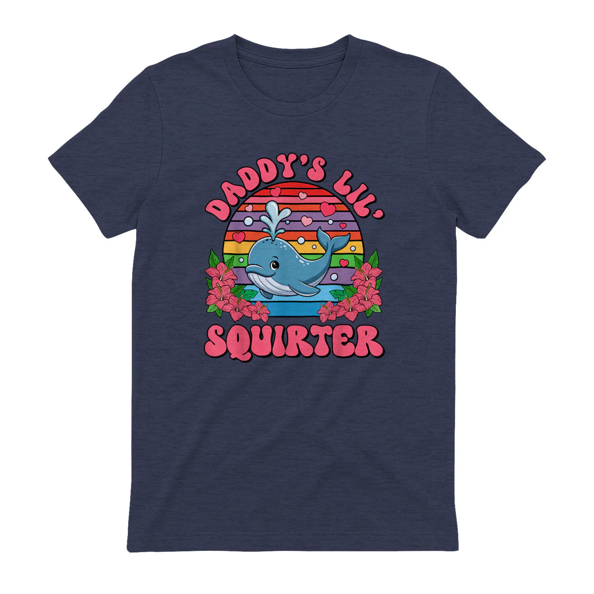 Daddy's Lil Squirter Joke T-Shirt in Heather Navy - back view