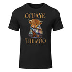 Och Aye The Moo Scotland's Highland Cattle Shop Scottish Highland Cow Funny Saying T-Shirt - Black, Small in Black - front view