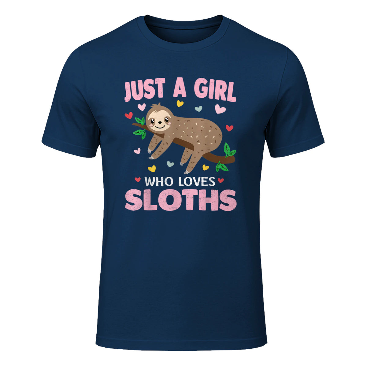 Just a Girl Who Loves Sloths Shirt Gift For Sloths Lover in Navy - front view