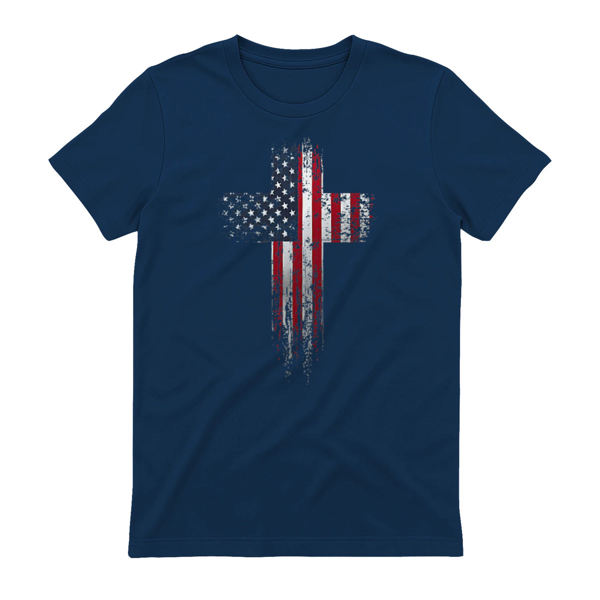 American USA Flag Christian Cross T-Shirt in Navy - back view