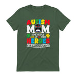 Autism Mom Raising Hero Messy Bun Autism Awareness in Military Green - back view