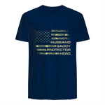 Husband Daddy Protector Hero Fathers Day Camo American Flag in Navy - back view