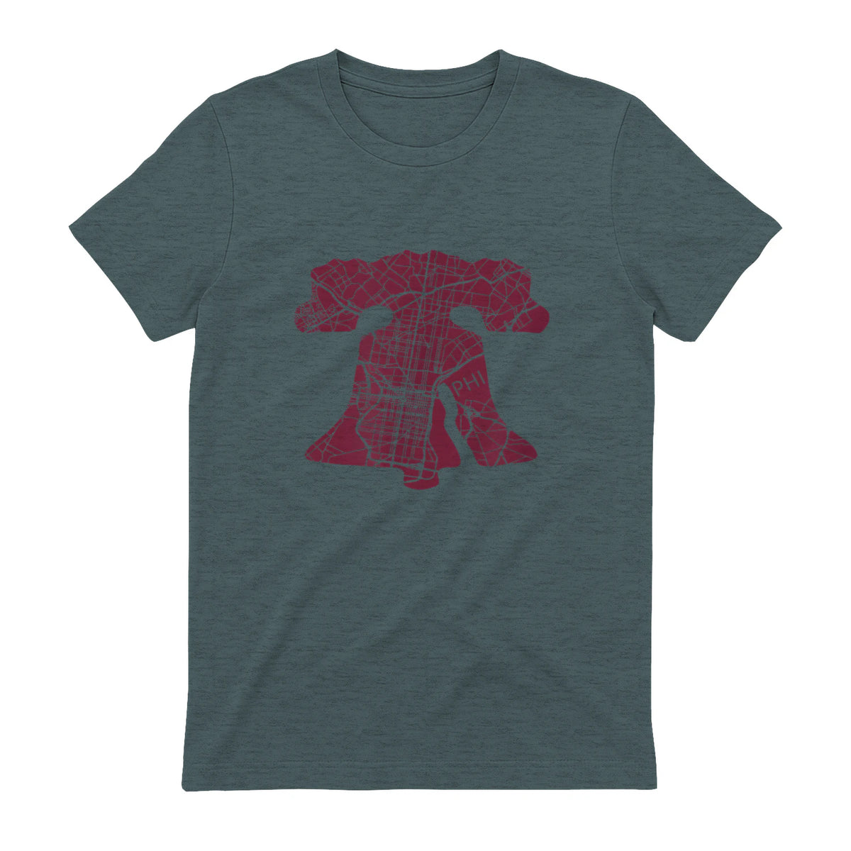 Philadelphia Street Map Liberty Bell Vintage Maroon Philly T-Shirt in Dark Heather - back view
