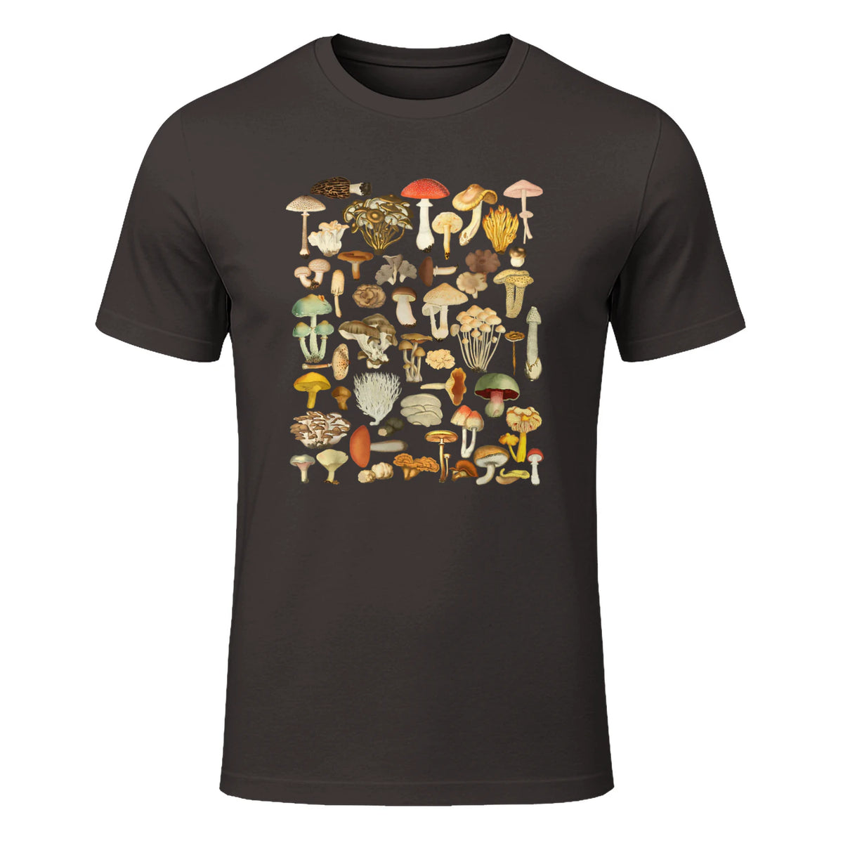 Mushroom Shirt Mycology Fungi Foraging Mushroom Whisperer in Dark Chocolate - front view