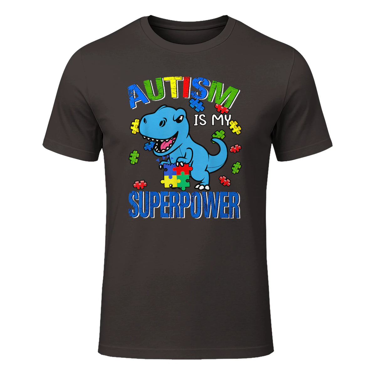 Kids Autism Awareness is My Superpower Boys in Dark Chocolate - front view