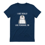 Funny Penguin T-Shirt Cute Just Really Like Penguins Shirt in Navy - back view