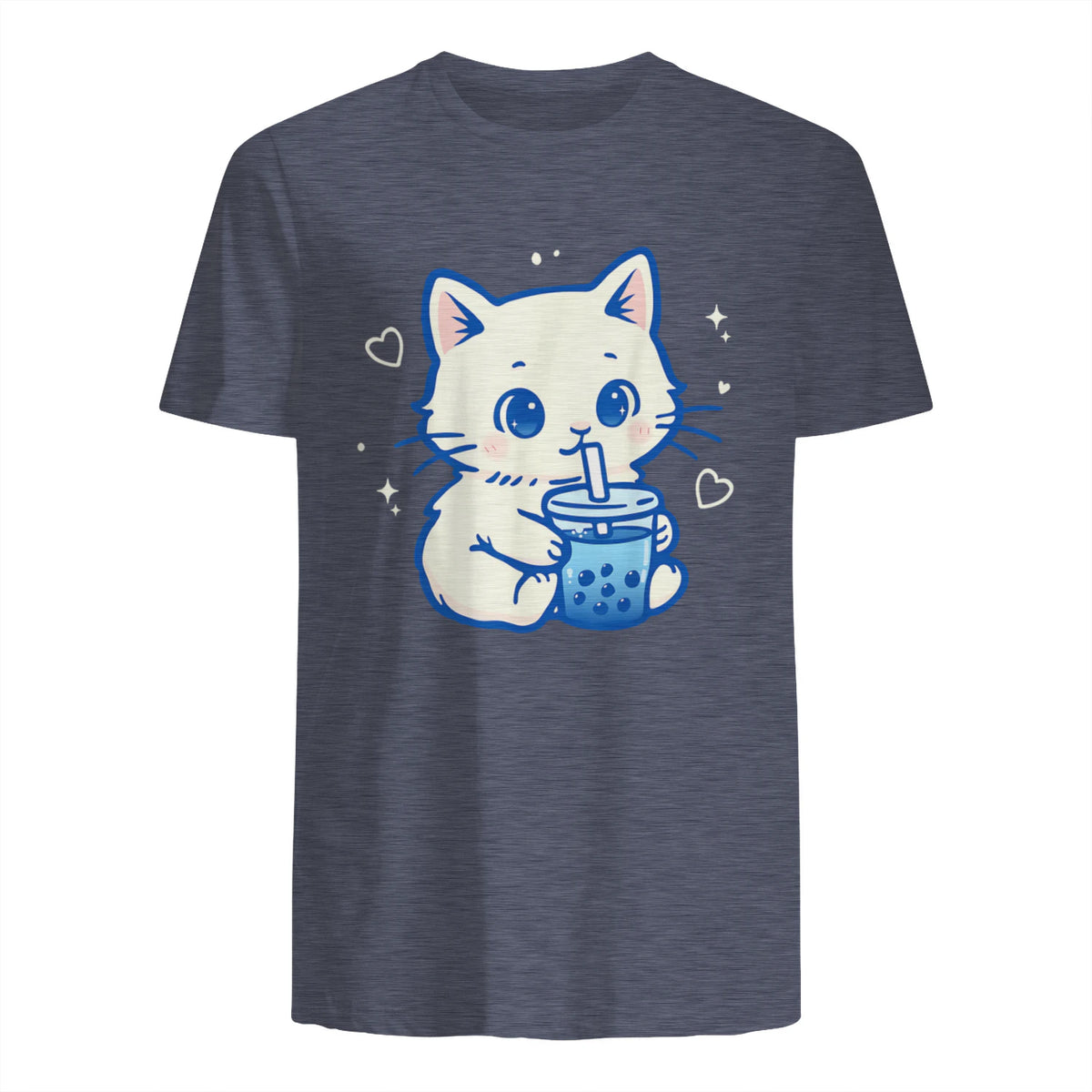 Kawaii Cat Boba Japanese Cute Aesthetic Anime Girls Teens T-Shirt in Heather Navy - back view