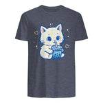 Kawaii Cat Boba Japanese Cute Aesthetic Anime Girls Teens T-Shirt in Heather Navy - back view