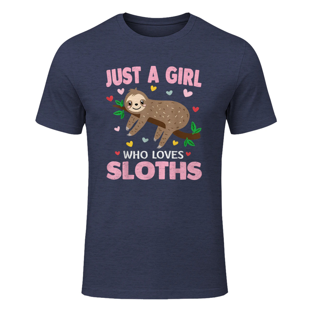 Just a Girl Who Loves Sloths Shirt Gift For Sloths Lover in Heather Navy - front view
