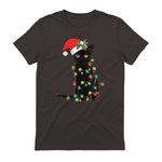 Santa Black Cat Tangled Up In Christmas Tree Lights Holiday in Dark Chocolate - back view
