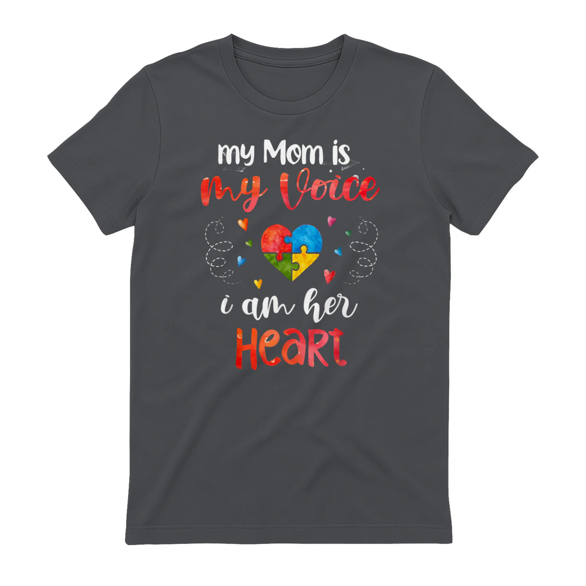 Autism Mom Support ASD T-Shirt in Charcoal - back view