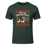 Basset Hound Chemise de Noël Merry Woofmas Père Noël Chien in Forest Green - front view