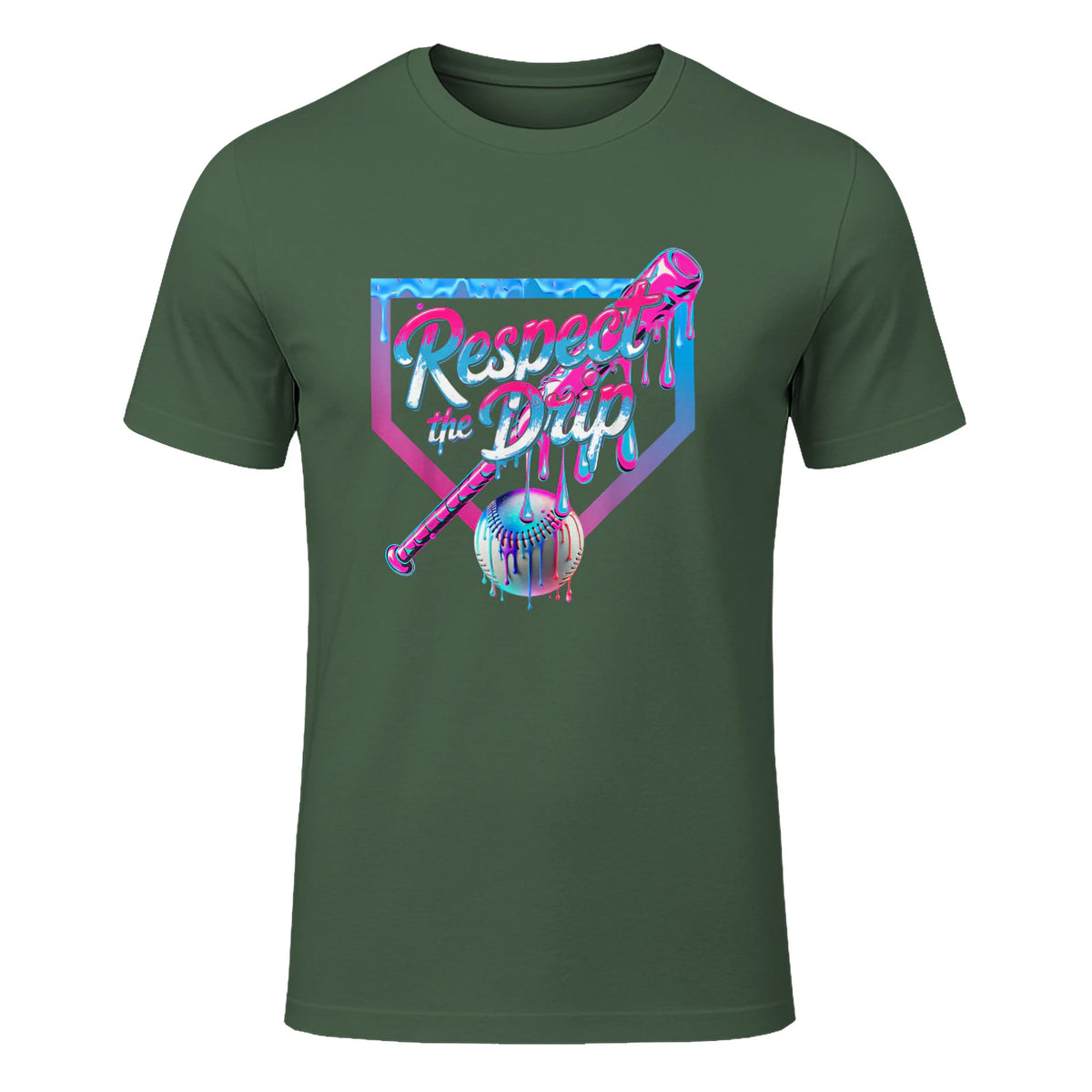 Baseball Drip for Boys Ice Cream Drip Youth Boys Baseball T-Shirt in Military Green - front view