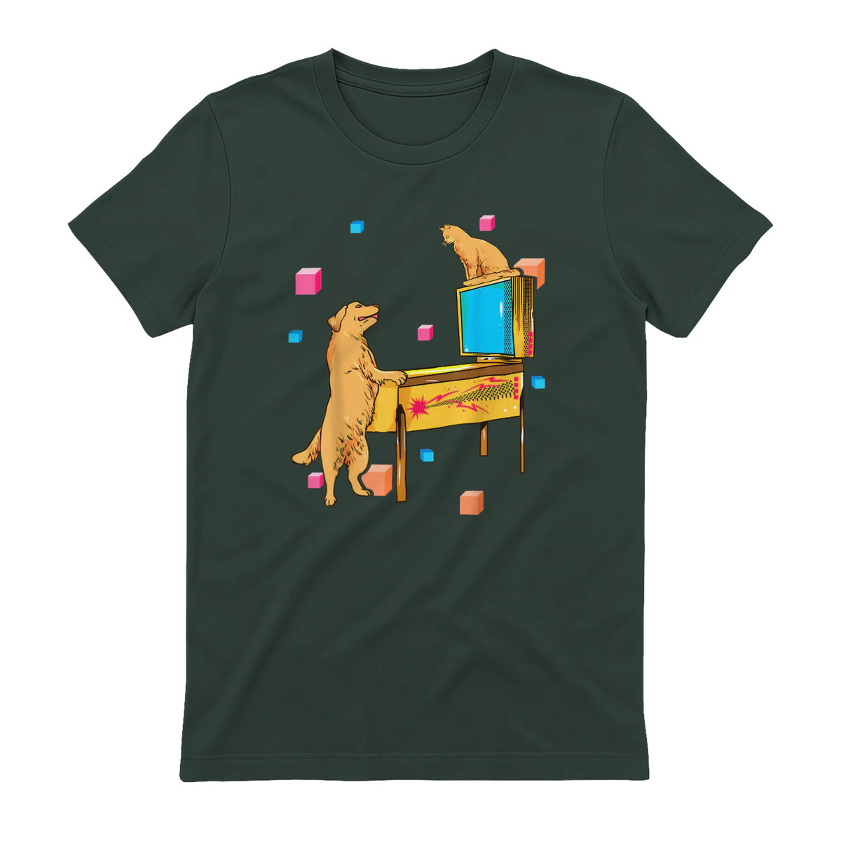 Flipper Wiz chien chat jouant au flipper in Forest Green - back view
