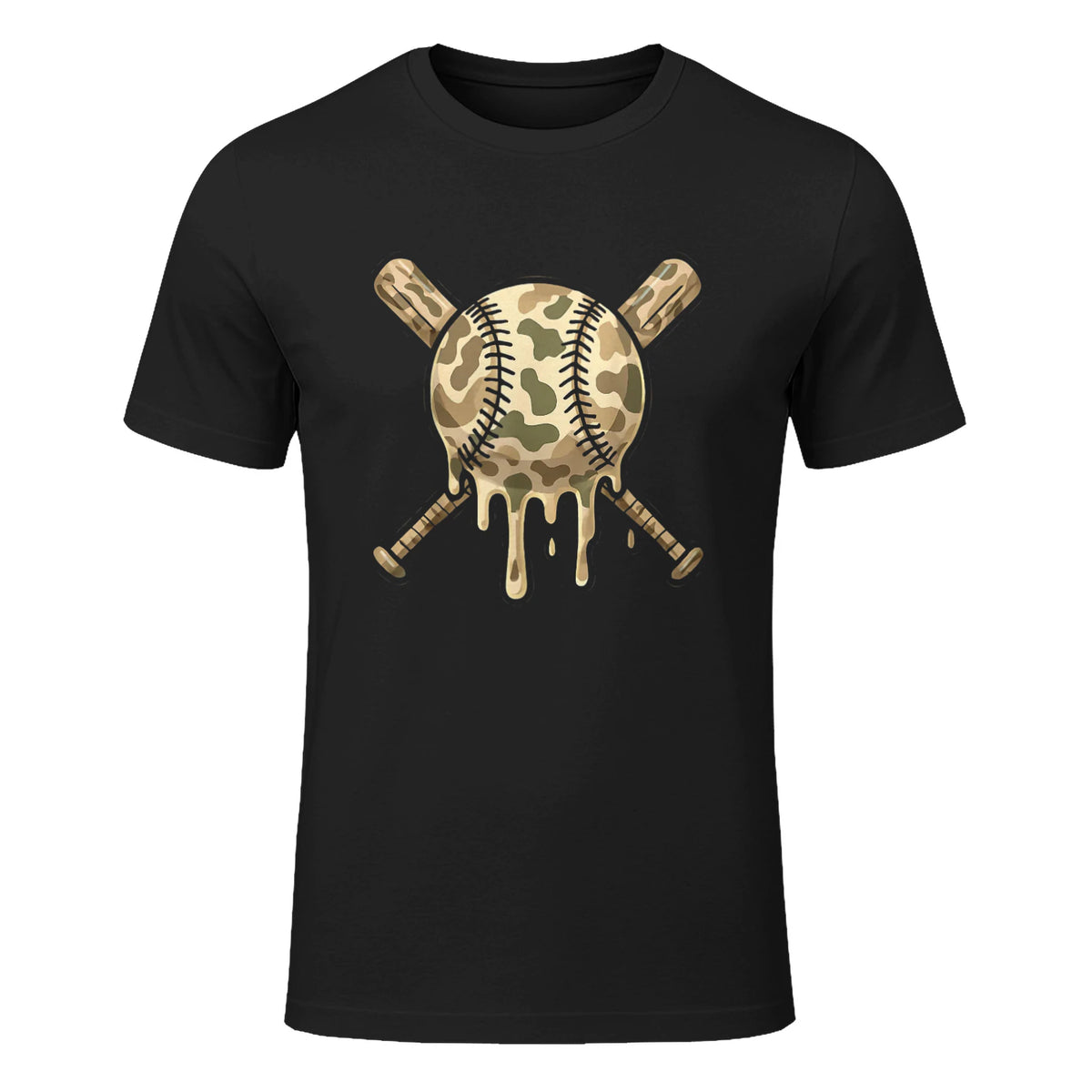 Baseball Drip Camo Baseball Bats Boys Sports Cool Game Day T-Shirt in Black - front view