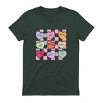 Special Education Teacher Candy Heart Valentines Day Love T-Shirt in Forest Green - back view