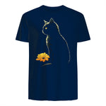 Cat Artwork - Flowers Art Cat Motif Animal Cat T-Shirt in Navy - back view