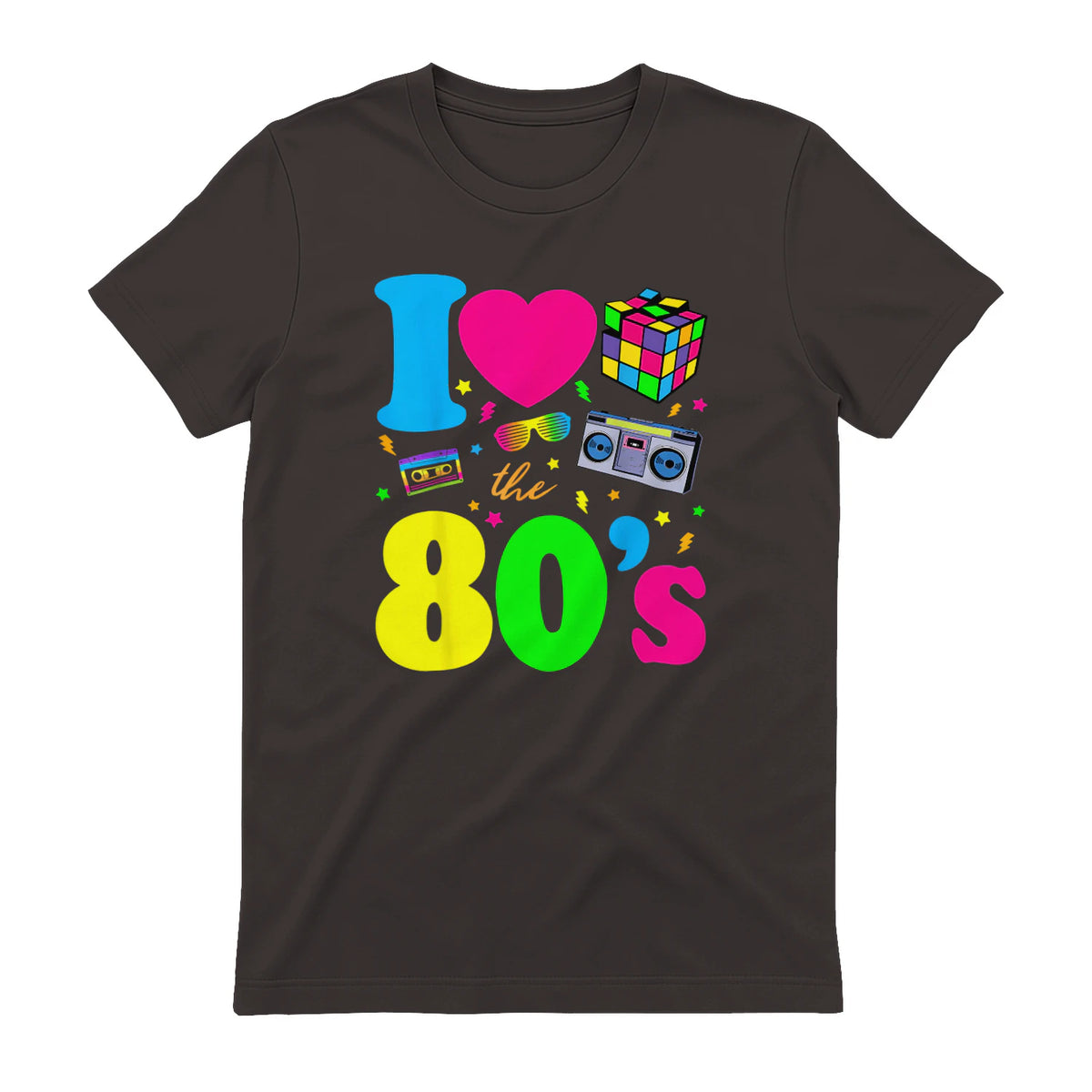 I Love the Eighties Classic Nostalgia T-Shirt in Dark Chocolate - back view